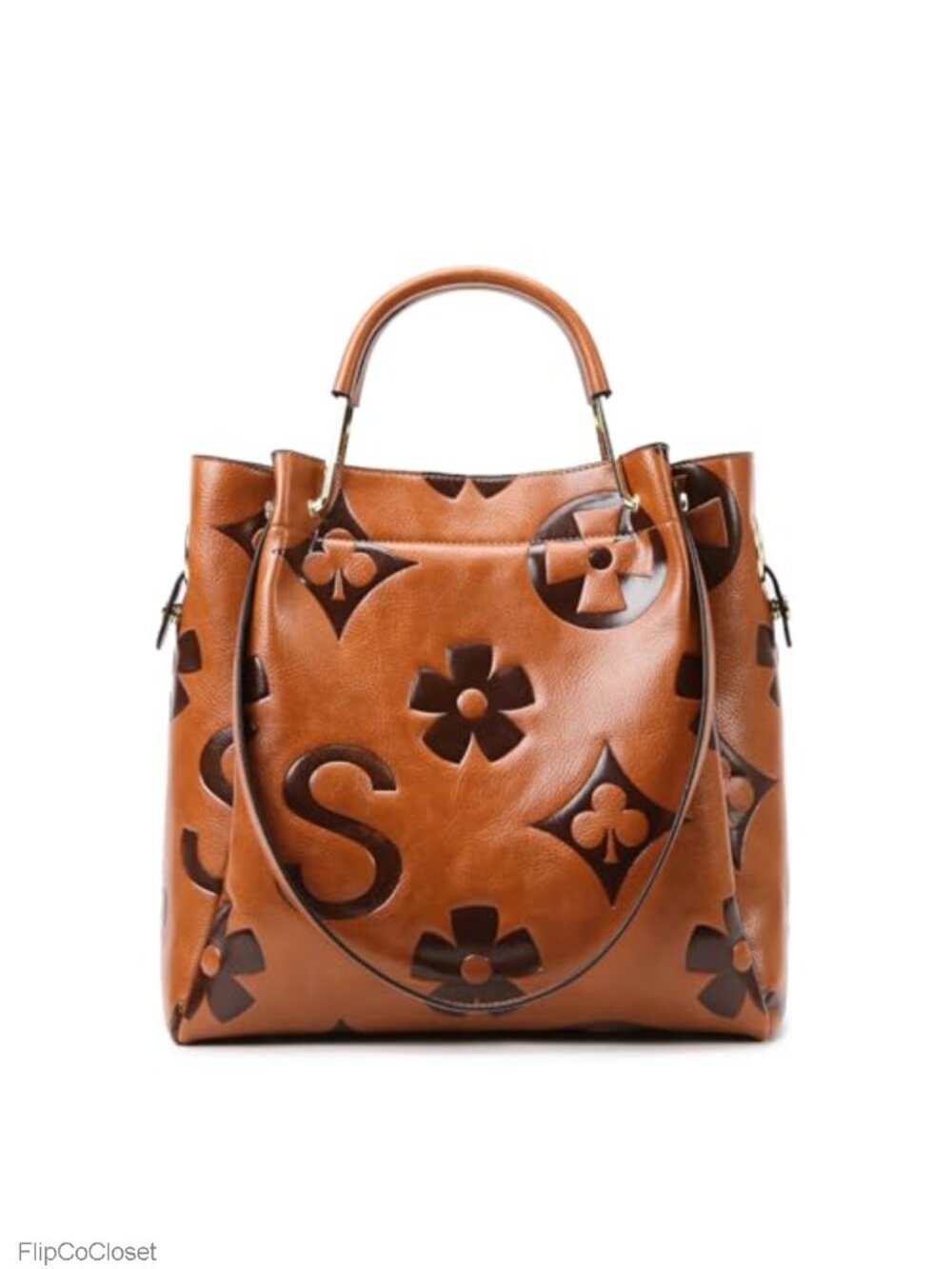 Embossed Vegan Leather Top Handle Handbag Set Large Bucket Tote